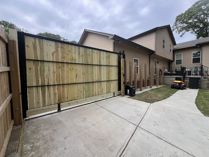 steel frame wood sliding gate